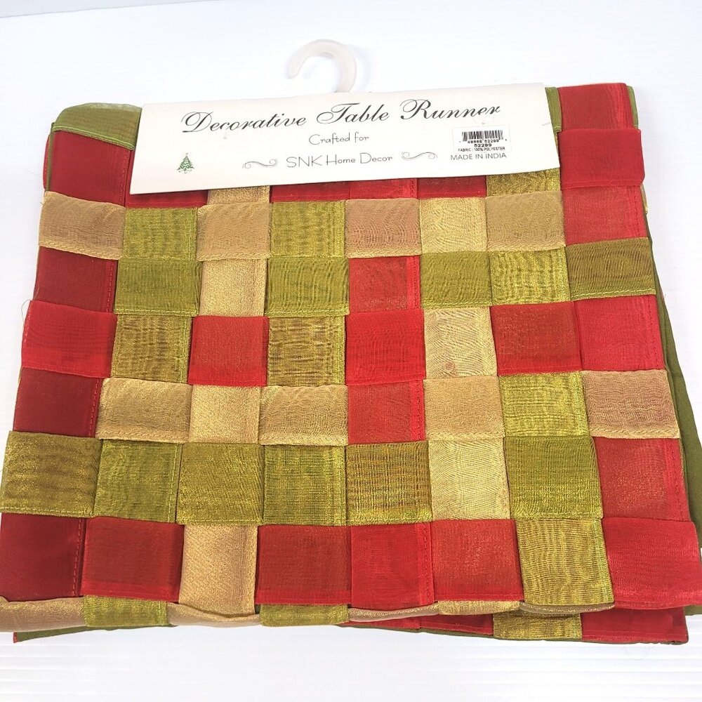 Table Runner Ribbon Woven 72'' x 13 3/4'' Red Green Gold India Polyester Loose